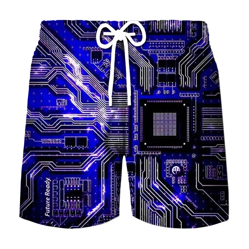 

Circuit Board Graphic Short Pants For Men Summer Hawaii Beach Shorts 3D Print CPU Swimsuit Gym Surf Swim Quick Drying Trunks 4XL