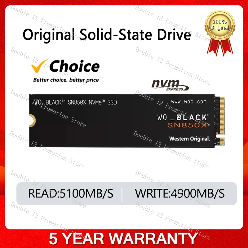 

Original 4TB BLACK SN850X NVMe SSD 2TB 1TB 500GB 250GB Internal Gaming Solid State Drive Gen4 PCIe M.2 2280 Up To 5150 MB/s