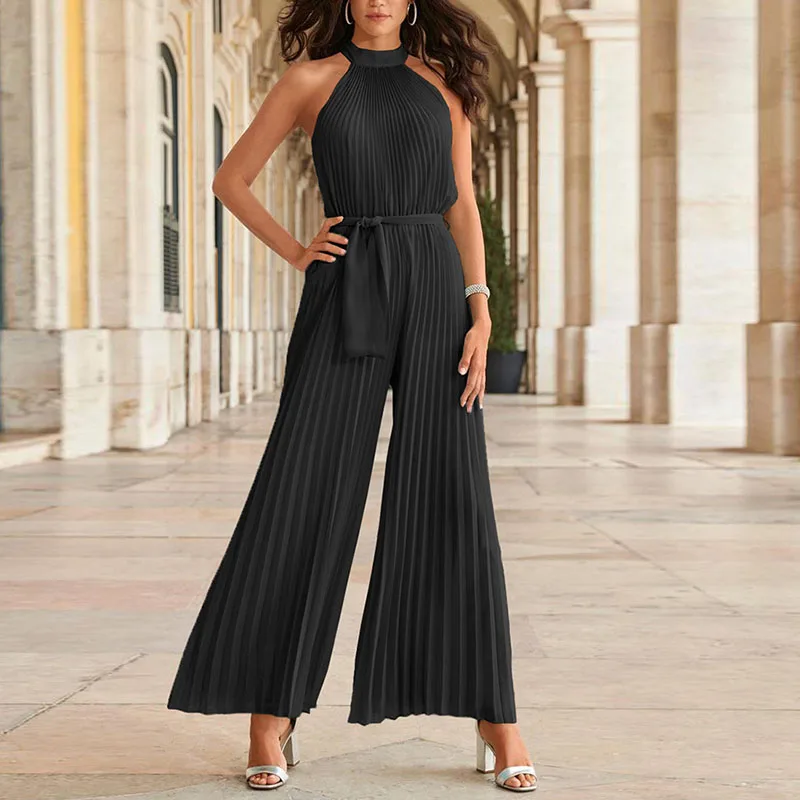 2023 Summer Women's Sexy Neckless Sleeveless Pleated One-piece Trousers With Lace Up Slim Pleated Wide Leg Pants
2023 Summer Women's Sexy Neckless Sleeveless Pleated One-piece Trousers With Lace Up Slim Pleated Wide Leg Pants