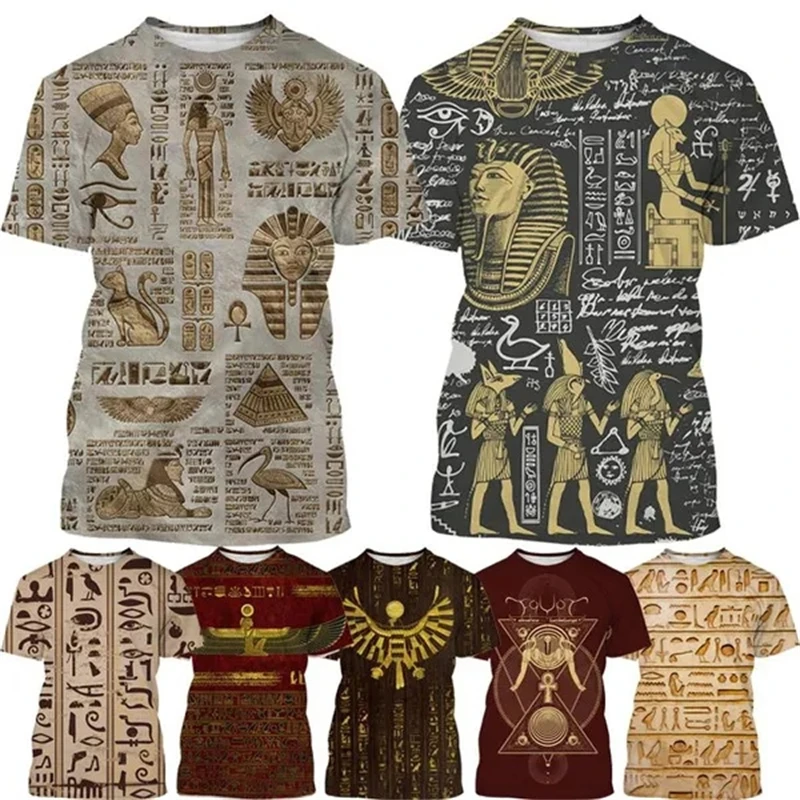 

Ancient Egyptian Text 3d Printing T-shirt Pharaoh's Eye Egyptian Mural Creative Casual Short-sleeved Tshirt Tees Mens Clothes