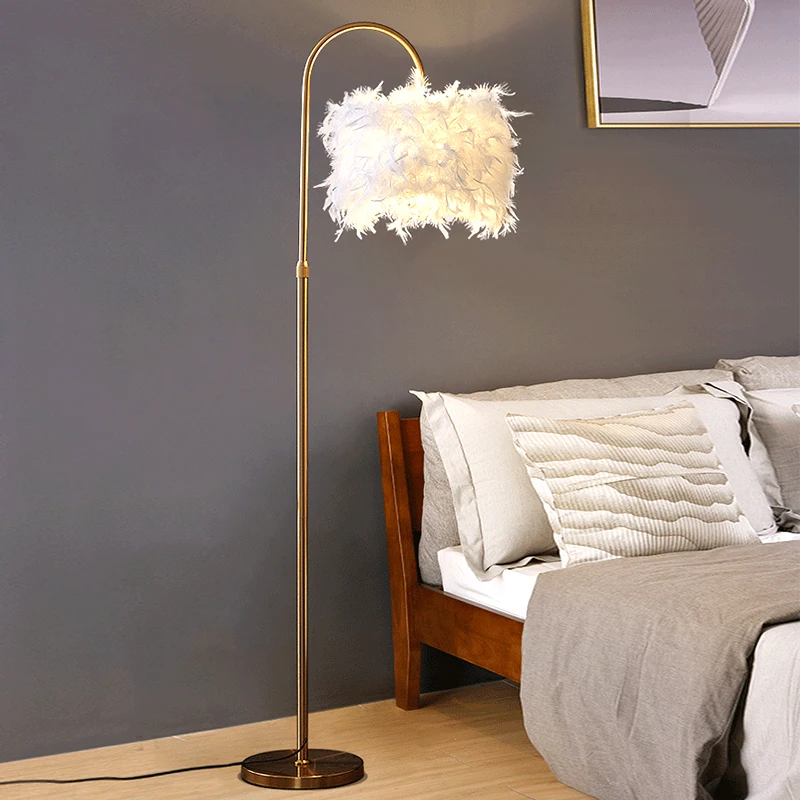 

White Feather Led Floor Lamps Scandinavian Living Room Study Sofa Side Standing Lamp Bedroom Bedside Light Home Decor