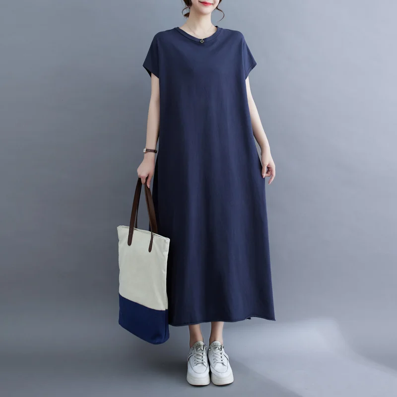 #6627 Summer Blue Long T Shirt Dress Side Pockets Loose Ankle-length Office A-line Dress Female Short Sleeve Sexy Vestidos
#6627 Summer Blue Long T Shirt Dress Side Pockets Loose Ankle-length Office A-line Dress Female Short Sleeve Sexy Vestidos