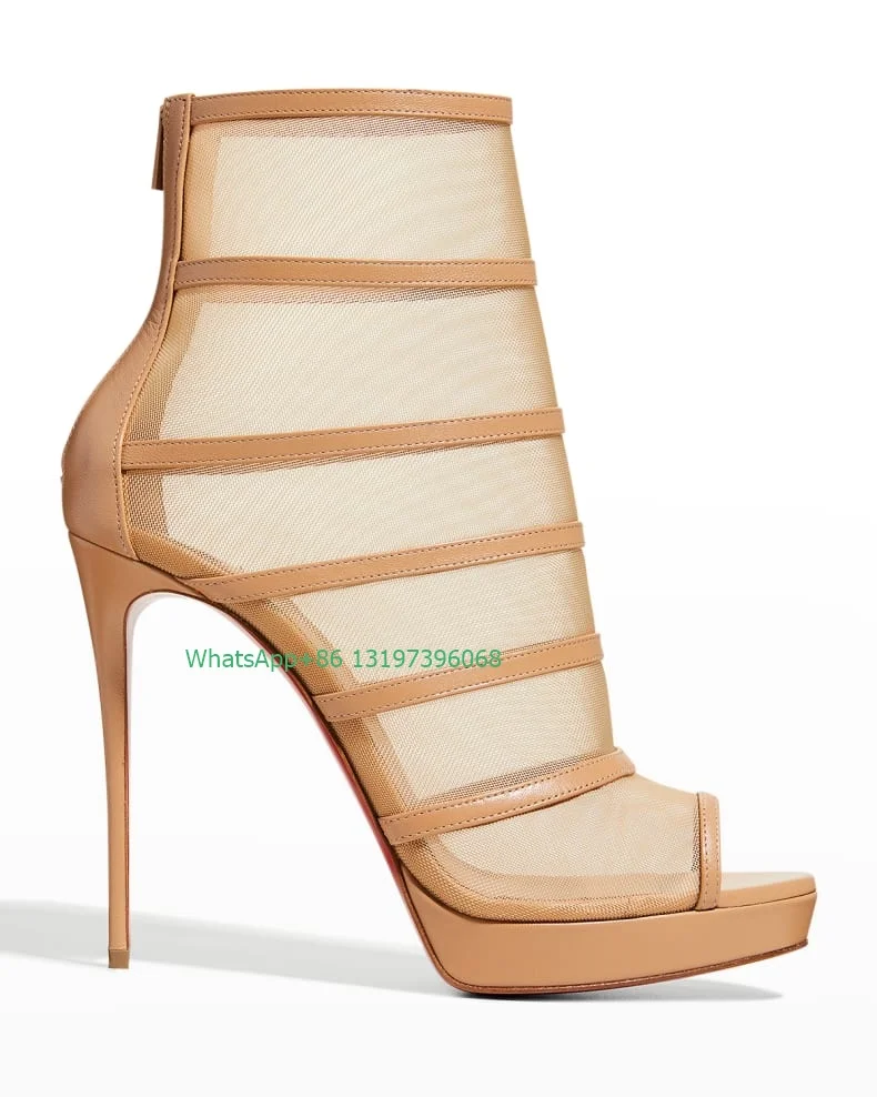 Lady mesh leather hollow design platform boots peep toe side zip stiletto heel office lady dress shoes fall summer party causal
Lady mesh leather hollow design platform boots peep toe side zip stiletto heel office lady dress shoes fall summer party causal