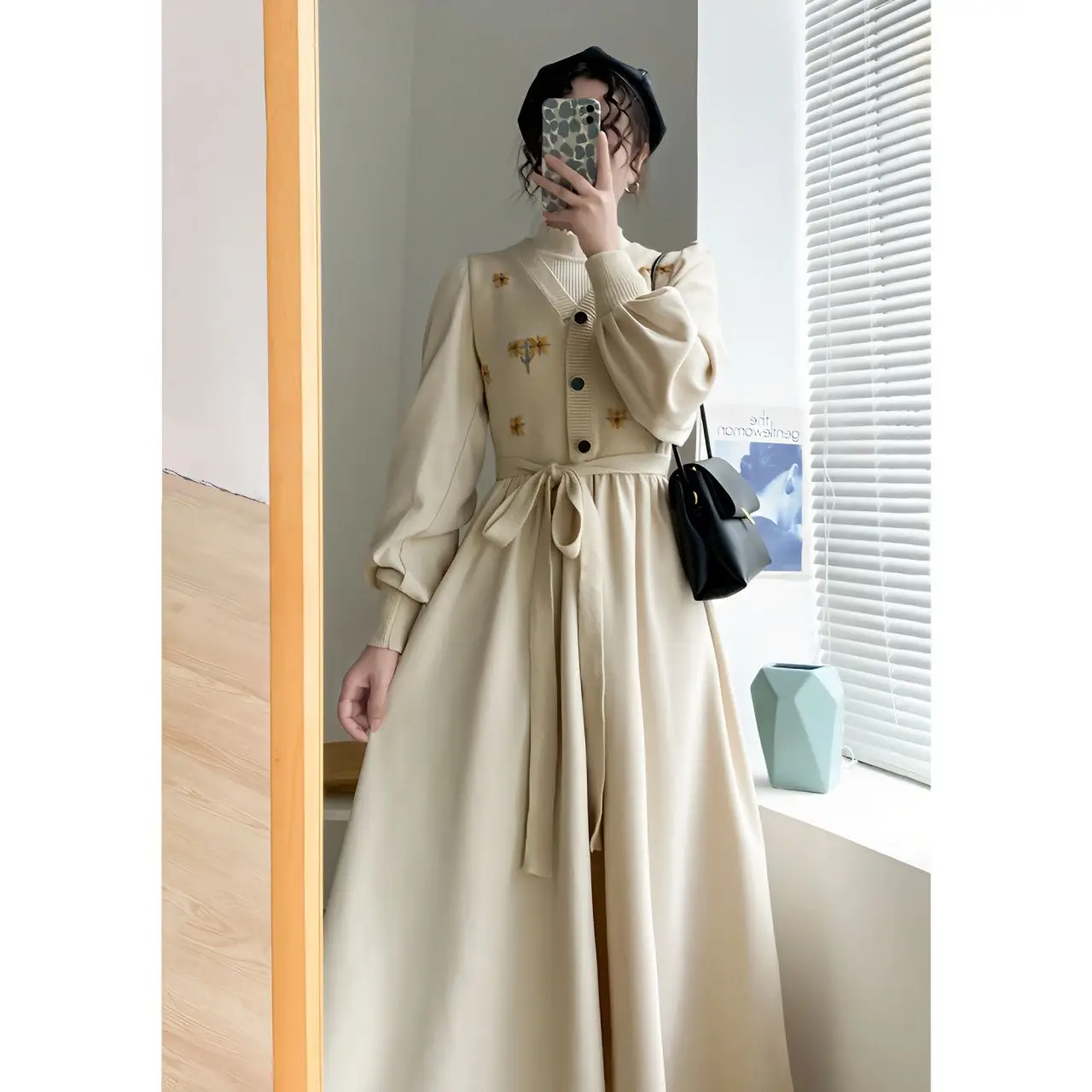 

Slimming V-neck Elegant Dresses Women Thicken Sweater Dress Autumn Winter Knitted Belted Female Dress Women's Casual Dress U10