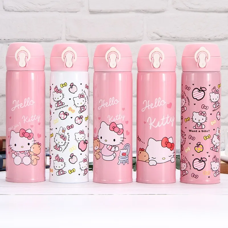 

500 мл Sanrio, Hello Kitty Изолированная бутылка для воды, новый детский термос, розовая мультяшная термобутылка из нержавеющей стали, праздничные подарки