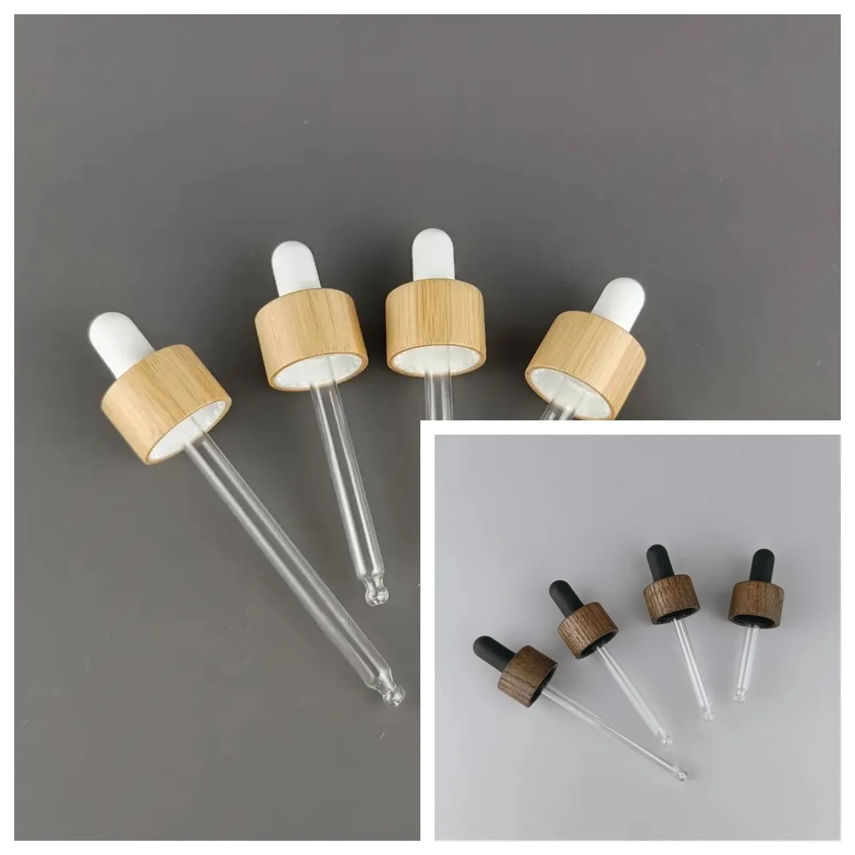 

100Pcs Eco-friendly Bamboo Essential Oil Bottle Top Dropper Pipette Cap 18/410 20/410 Common Standard Sizes Engraving Support