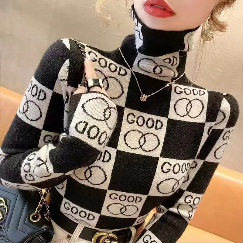 Women Clothing Slim Knitted Turtleneck Fashion Sweaters Spring New Chic Vintage Y2k Elasticity Pullovers Letter Comfortable Tops
Women Clothing Slim Knitted Turtleneck Fashion Sweaters Spring New Chic Vintage Y2k Elasticity Pullovers Letter Comfortable Tops