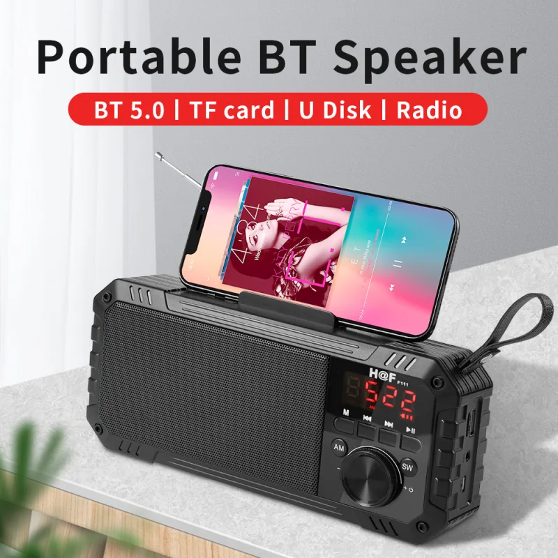 

Bluetooth Portable FM Radio Speakers Support TF/AUX/USB Wireless Outdoor Column Bass Powerful Wireless Speaker BT5.0 for Phone