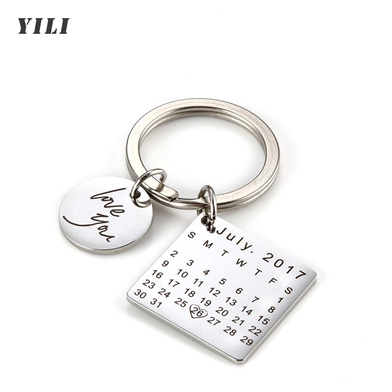 

Custom Engraved Calendar Date Keychain Personalized Stainless Steel Keyring Keychain for Women Men Memorial Keepsake Gift