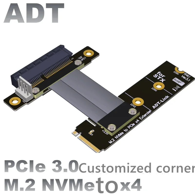 

M2 NGFF NVMe удлинительная линия для платы PCIE x4 Встроенная угловая передача поворота M.2 4x полоса пропускания скорости: PCIe 3,0x4 gen3 32G/bps