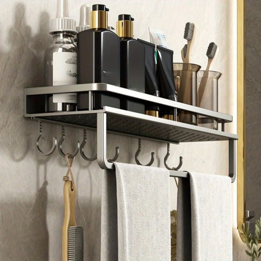 

1 multi-functional bathroom storage rack, shower storage rack, wall mounted towel and bathrobe hook, shelf storage, cosmetics st