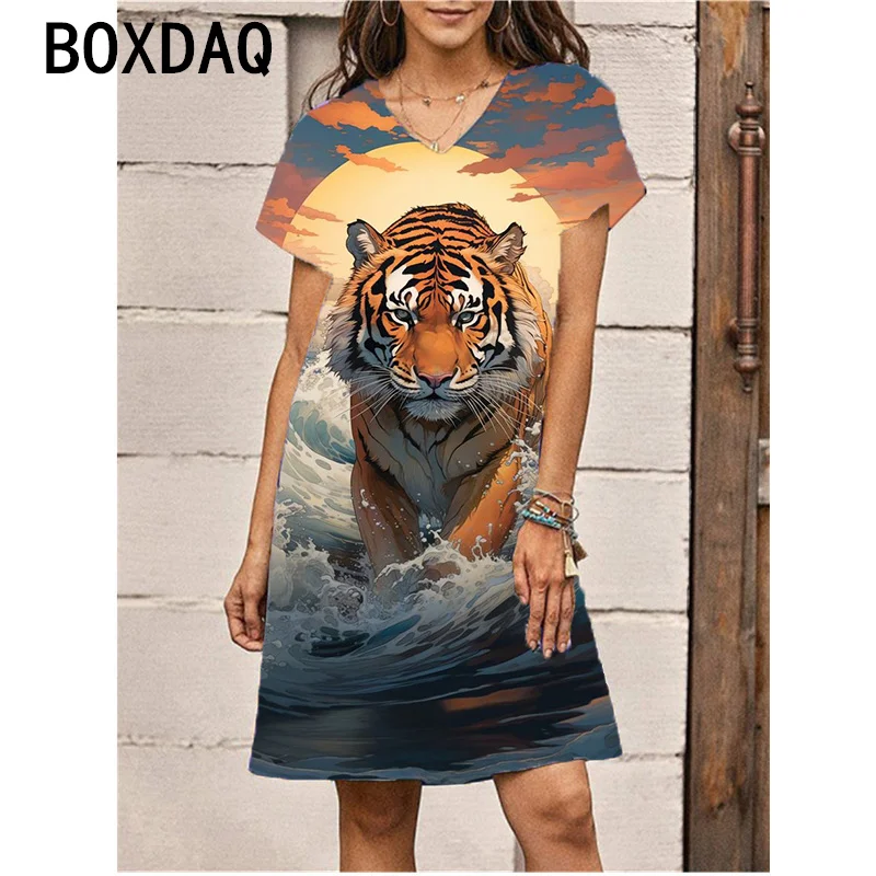 Plus Size Women Dress 3D Animal Tiger Bear Dog Printed Dress Summer V-Neck Short Sleeve A-Line Knee-length Dress Vestidos
Plus Size Women Dress 3D Animal Tiger Bear Dog Printed Dress Summer V-Neck Short Sleeve A-Line Knee-length Dress Vestidos