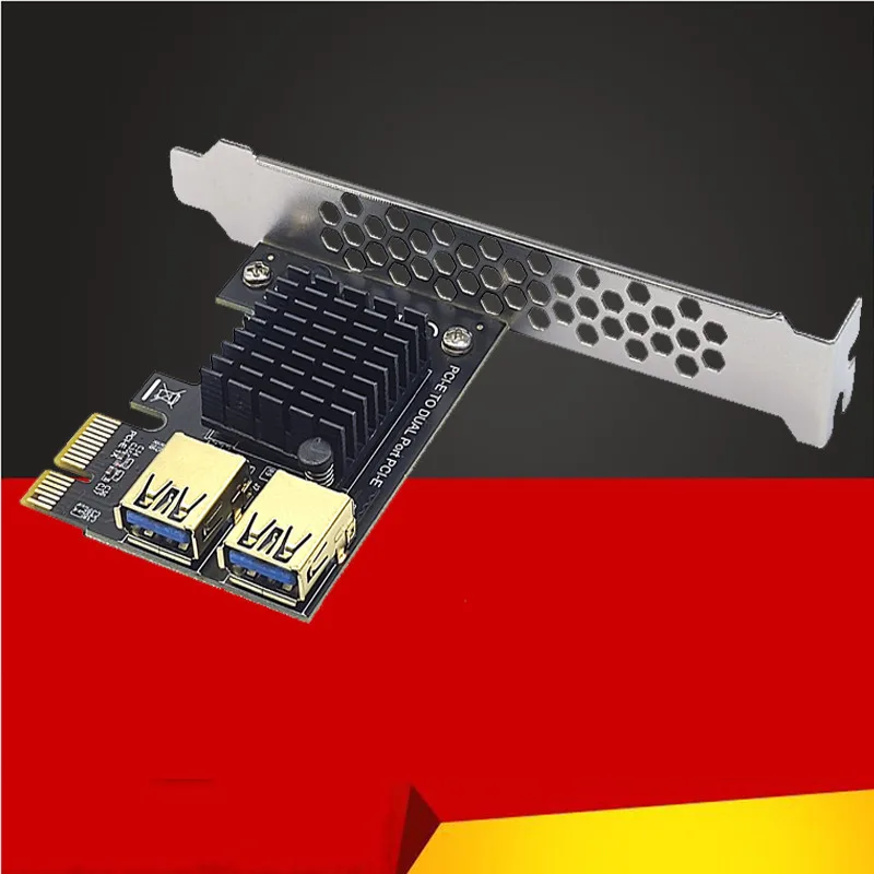 

Gold PCI Express Multiplier PCIE PCI-E Riser Card 1 to 2 USB 3.0 Hub X16 PCI Express 1X 16X Adapter For BTC Bitcoin Mining Miner