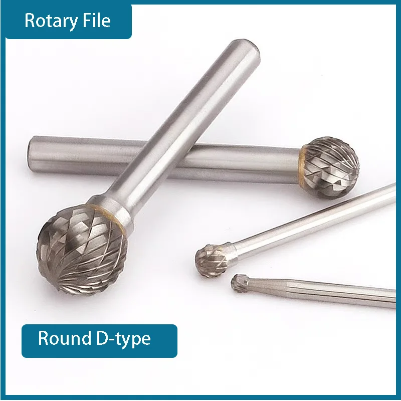 

1Pcs YG8 Alloy Rotary File Round D-type Double slot Tungsten Steel Wood Carving Grinding Head 3mm 4mm 5mm 8mm 10mm 16mm Diameter