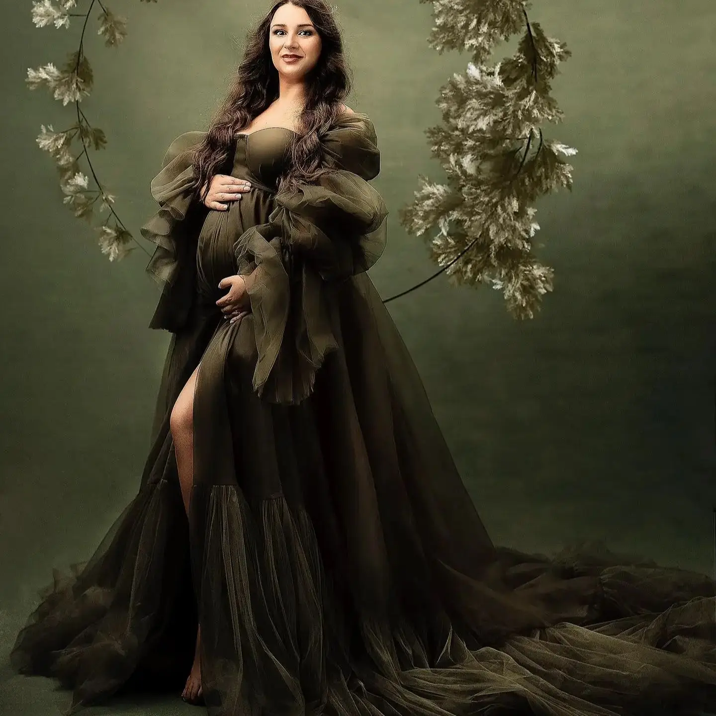 Женское сексуальное платье с открытыми плечами и длинными рукавами из тюля, платье для беременных с разрезом спереди и оборками, детское платье для душа
Женское сексуальное платье с открытыми плечами и длинными рукавами из тюля, платье для беременных с разрезом спереди и оборками, детское платье для душа