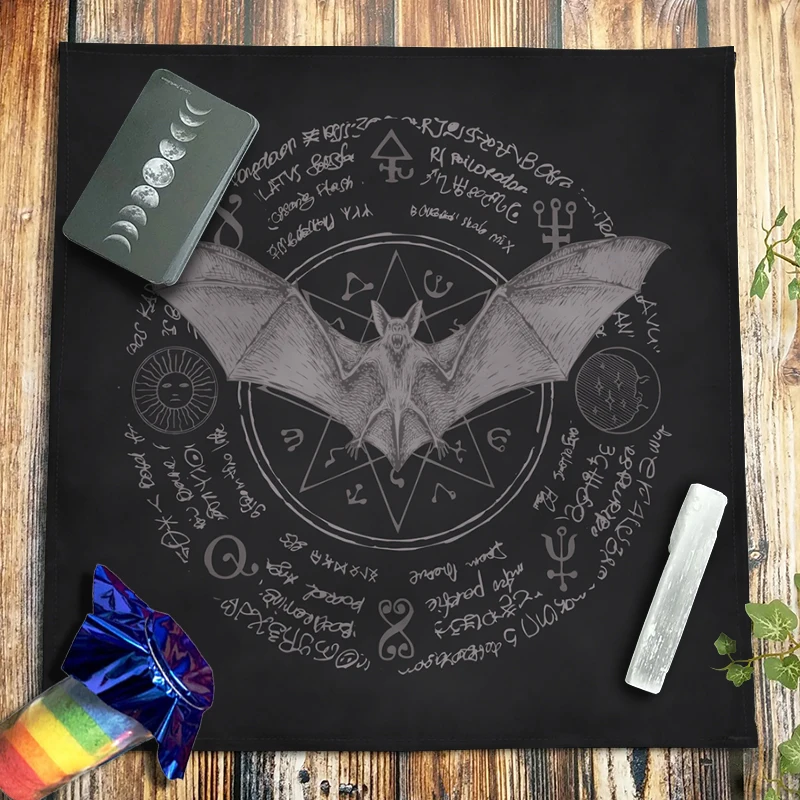 

Hand Drawn Bat Tarot Tablecloth Crystal Velvet Altar Cloth Pagan Witchcraft Astrology Divination Oracle Card Pad Mandala Runes