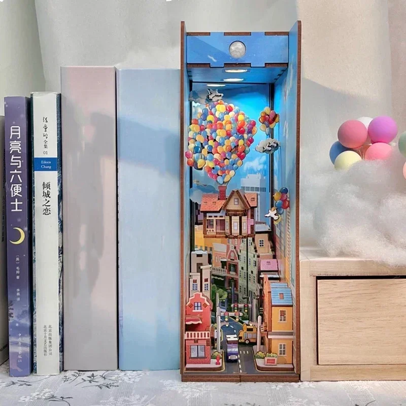 

Decoration Kits Building Home Shelf Balloon Town Gifts Movie Insert Bookend Bookshelf Miniature Book Wooden DIY Kit Famous Nook