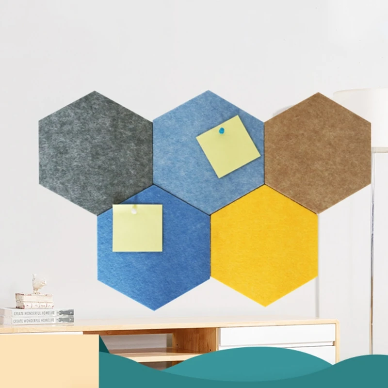 

Y1UB 12Pcs Hexagon Acoustic Absorption Panel Board Polyester Fiber Felt Soundproofing Insulation Beveled Edges Wall Tiles