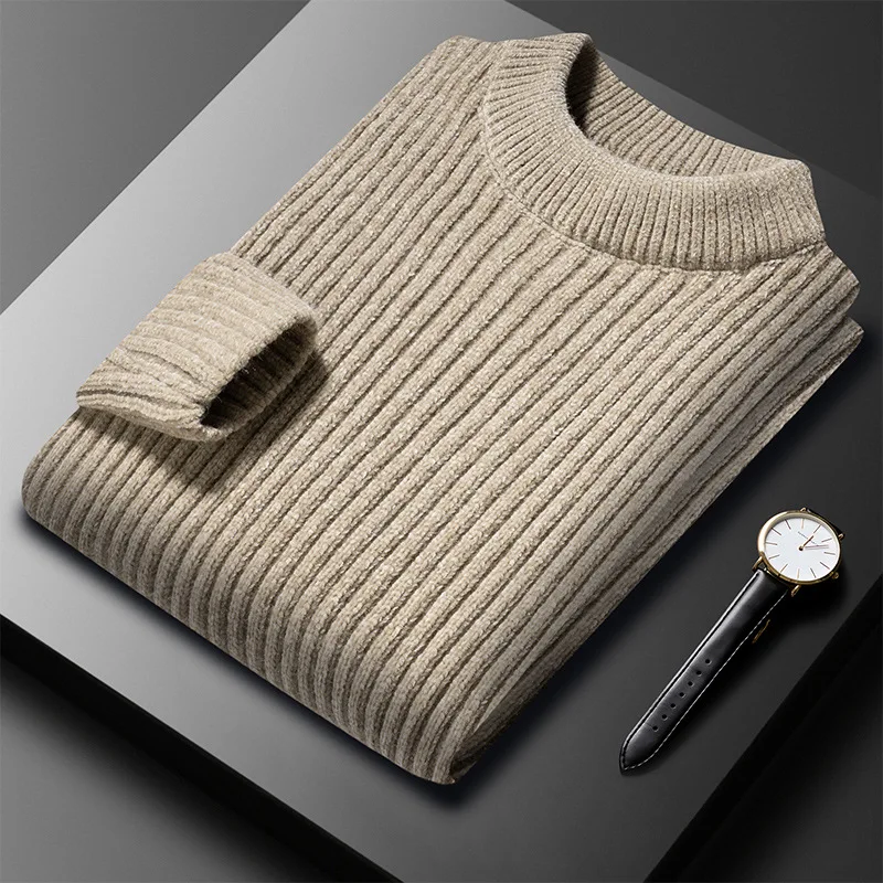 

Autumn and Winter Thickening Sweater Young and Middle-Aged Half Turtleneck Chenille Imitated Mink Keep Warm Elastic Sweater Men
