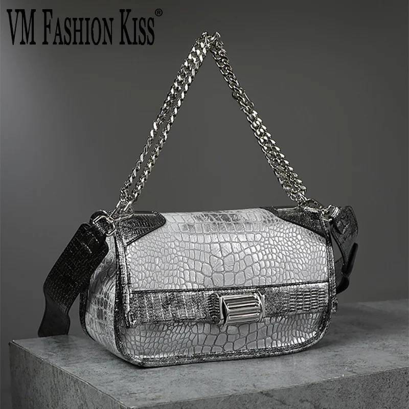 

VM FASHION KISS Crocodile Pattern Chain Ladies Underarm Bag For Women 2024 New In Versatile Trendy Synthetic Leather Shoulder