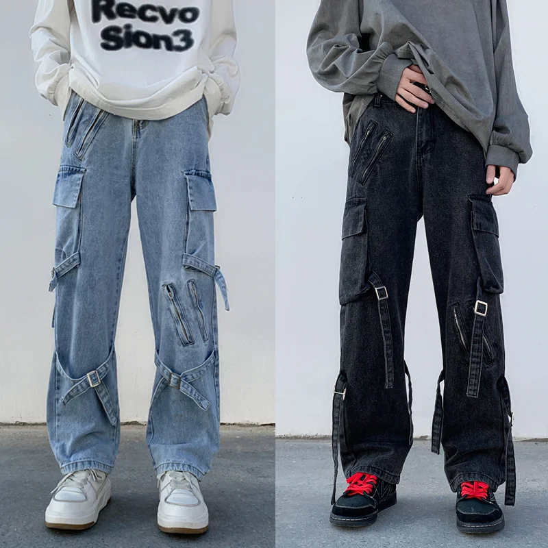 

Новинка 2023, мужские джинсы с широкими штанинами, джинсовые брюки, брюки в готическом стиле, прямые мешковатые брюки в стиле хип-хоп, уличная одежда, нейтральные джинсовые брюки для скейтборда