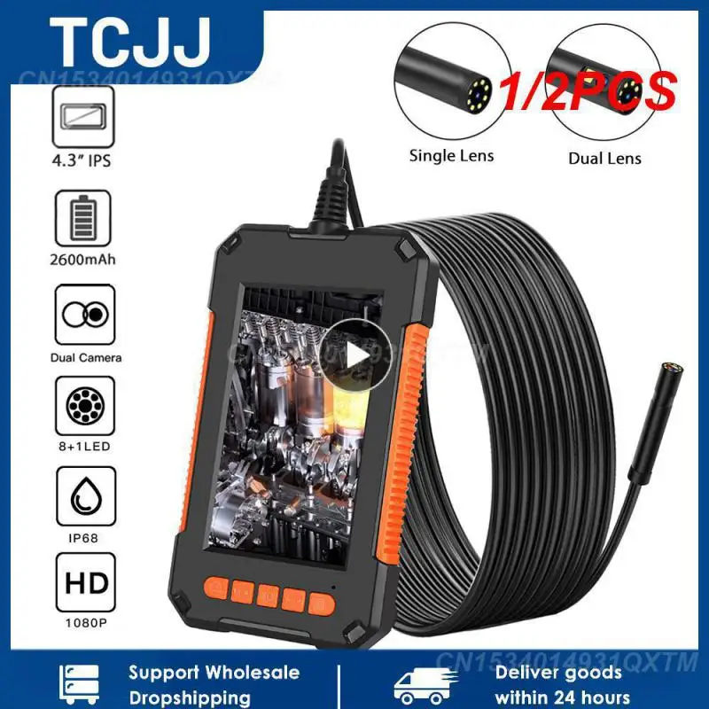 

1/2PCS Industrial Endoscope Camera 1080P 4.3 " IPS Single Dual Lens Pipe Car Inspection Camera IP68 Waterproof 8 LEDs For Sewer