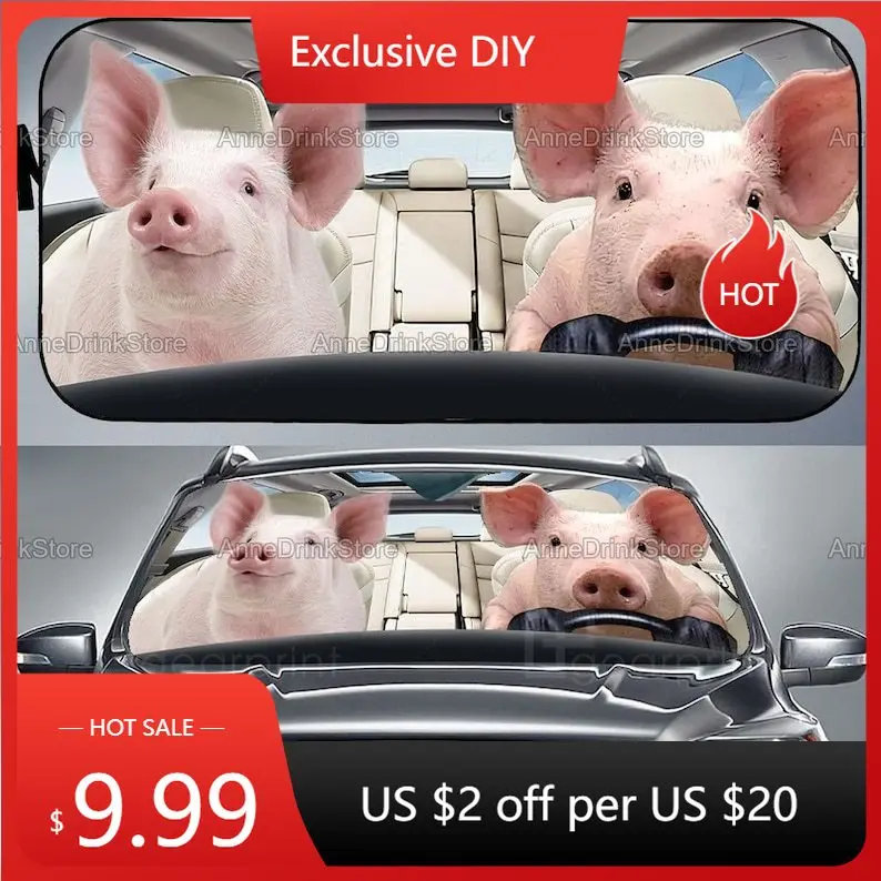 

Funny Pig Car Sun Shade, Family Gift, Pig Lover, Car Accessories, Gift For Mom, Funny Car Decoration MCL152006J03