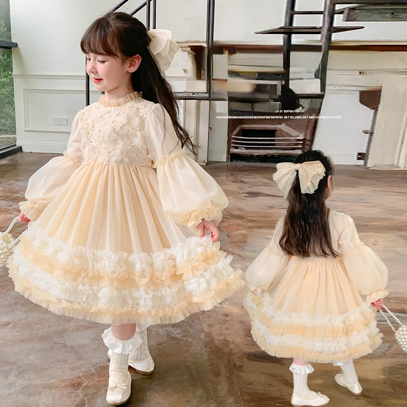 

Детское платье для девочек на осень, сказочное цветочное Пышное Сетчатое платье принцессы для дня рождения, детские платья принцессы для девочек