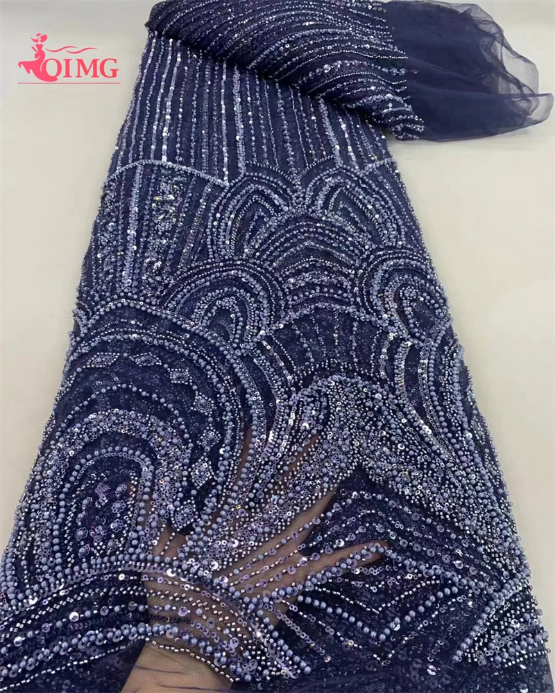 

OIMG Luxurious African Sequins Beads Groom Tulle Lace Fabric 2024 High Quality Embroidery French Lace For Nigeiran Party Dress