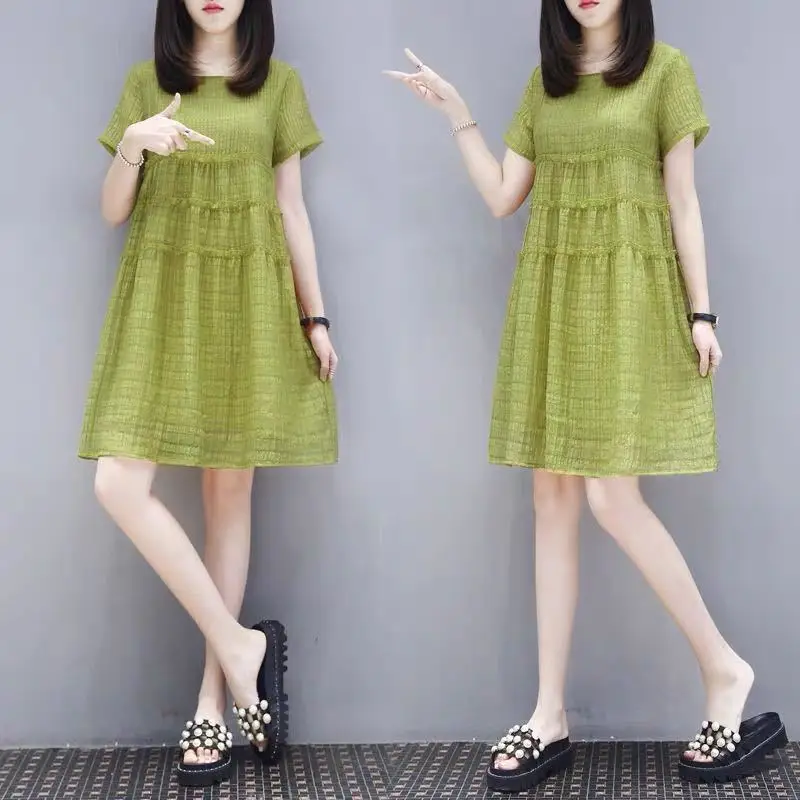 Dressed Women's Summer Fat Korean Version Large Loose Slim Short Sleeve Mid length A-line Skirt
Dressed Women's Summer Fat Korean Version Large Loose Slim Short Sleeve Mid length A-line Skirt