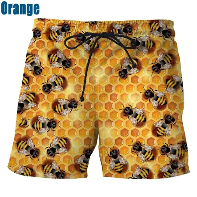 

Newest Bee 3D Printing Beach Pants Fashion Novelty Animal Honey Bee Casual Shorts Male Streetwear Breathable Short Pants Clothes