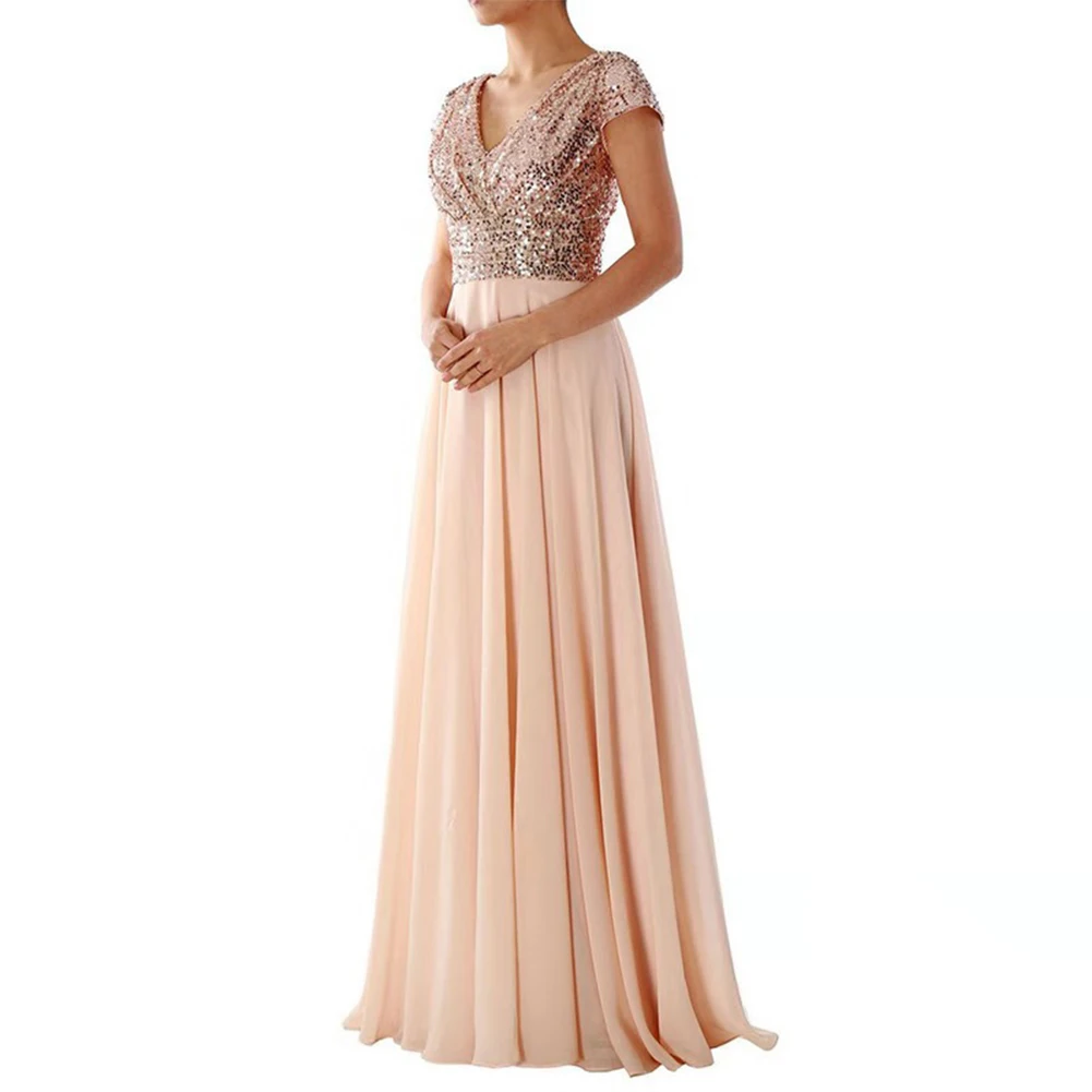 Elegant Women Ladies Bridesmaid Maxi Dresses Sequins V Neck Short Sleeve Gauze Cocktail Prom Ball Gown Evening Party Dress
Elegant Women Ladies Bridesmaid Maxi Dresses Sequins V Neck Short Sleeve Gauze Cocktail Prom Ball Gown Evening Party Dress