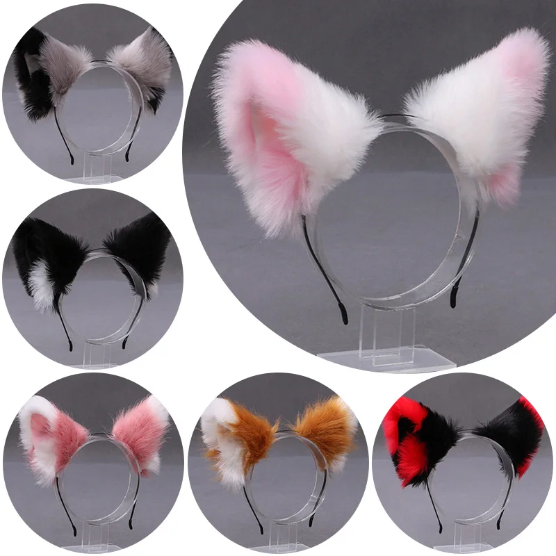 

Cute Lolita Cosplay Cat Ears Headband Anime Dance Party Costume Wolf Fox Ear Plush Hairband Girls Kawaii Hair Accessories Props