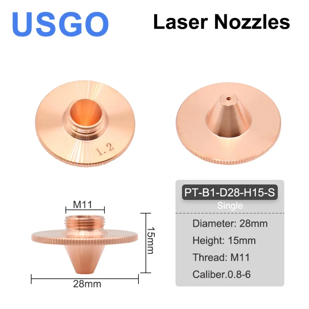 

USGO Bulge Laser Nozzles Single Layer Chrome-Plating Double Layers Caliber 0.8-4.0 D28 H11 H15 M11 for Precitec Cutting Head