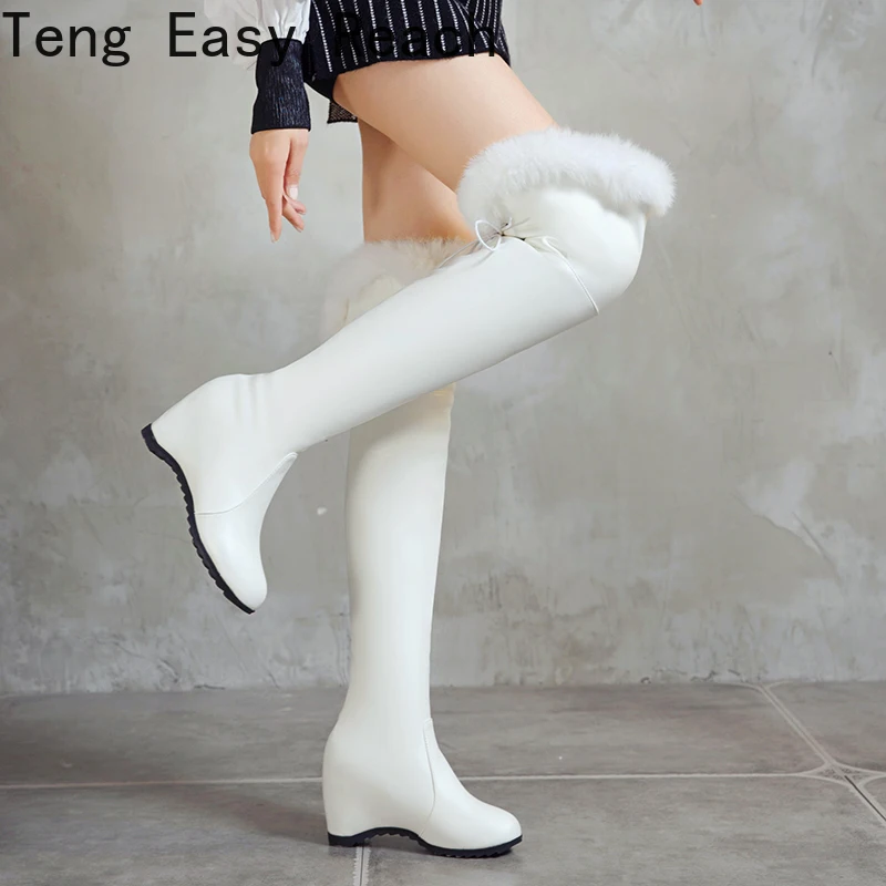 

Spring Thigh High Boots Platform Winter 2024 Women Over The Knee Boots Suede Long Boots High Heels Fur Plush Wedge Shoes Woman