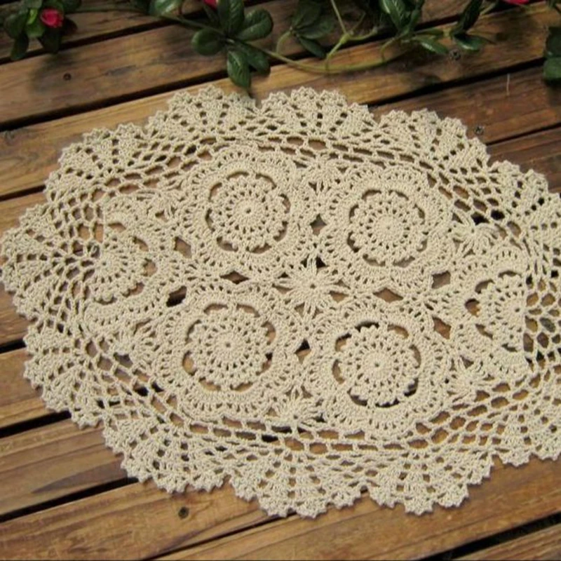 

Vintage Crocheted Doilies Oval Table Mat Shabby Chic Crochet Placemet Handmade Wedding Event Decor 30x45cm