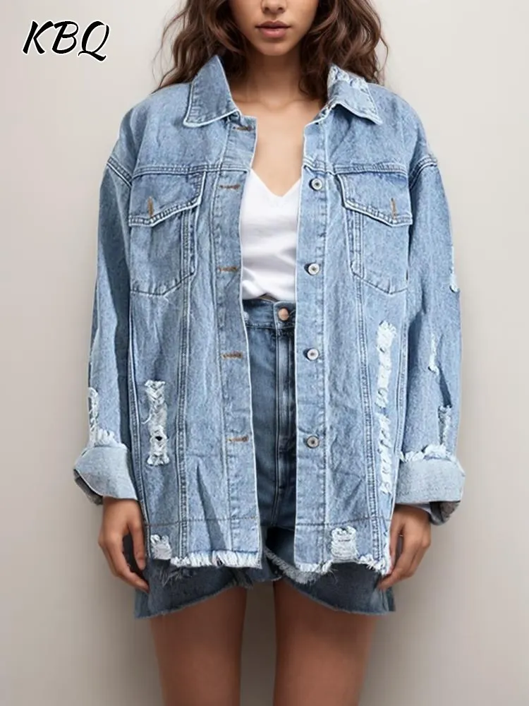 KBQ Spliced Raw Hem Hollow Out Denim Jackets For Women Lapel Long Sleeve Single Breasted Patchwork Pocket Chic Coats Female New
KBQ Spliced Raw Hem Hollow Out Denim Jackets For Women Lapel Long Sleeve Single Breasted Patchwork Pocket Chic Coats Female New
