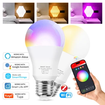 지그비 3.0 투야 스마트 홈 LED 램프, 스마트 라이프, 알렉사, 아마존, 구글 어시스턴트로 작동, RGB, WW, CW, E27 와이파이, 18W LED 전구