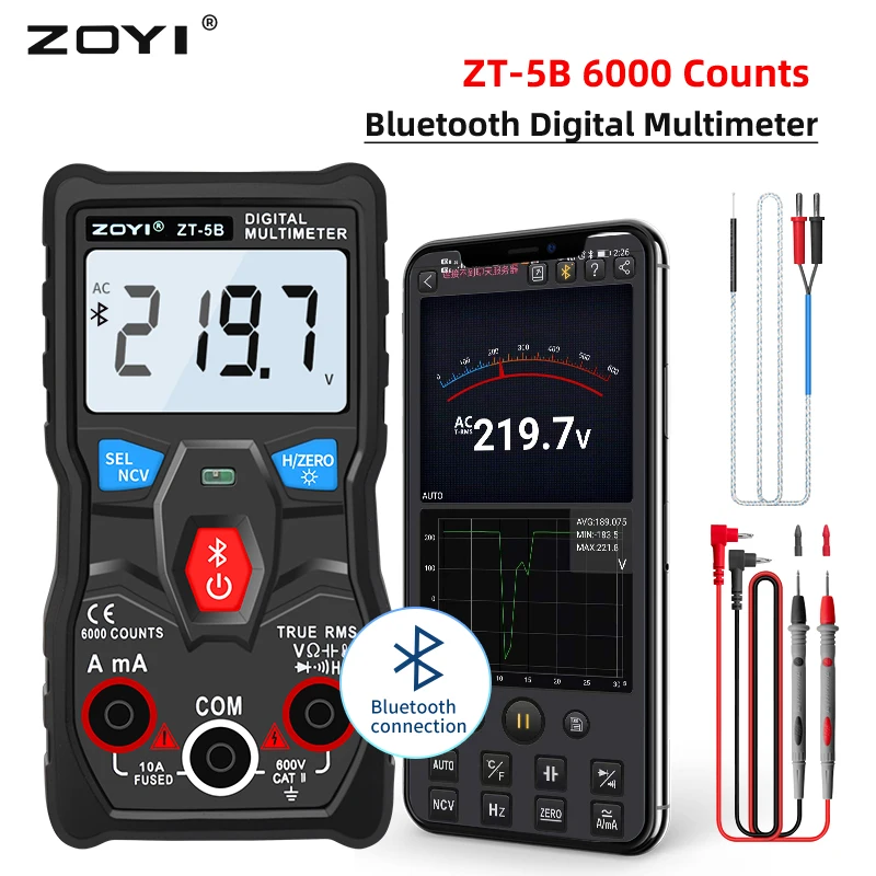 ZOYI Digital AC/DC Voltmeter Ammeter Multimeter ZT-5B Professional Meter Accurate tester Electrician tools Bluetooth connect APP
ZOYI Digital AC/DC Voltmeter Ammeter Multimeter ZT-5B Professional Meter Accurate tester Electrician tools Bluetooth connect APP