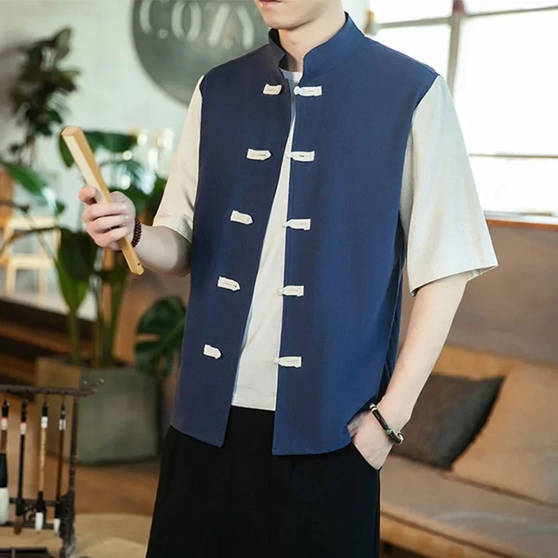 

Традиционная китайская одежда для мужчин, хлопковые льняные топы, летняя рубашка с рукавом до локтя, мужская одежда кунг-фу, мужской костюм ханьфу Тан 11005