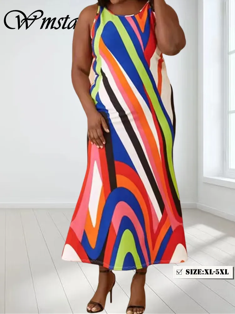 

Wmstar Plus Size Women Dress New in Summer Holiday Striped Sleeveless Stretch Casual Maxi Dresses Wholesale Dropshipping 2024