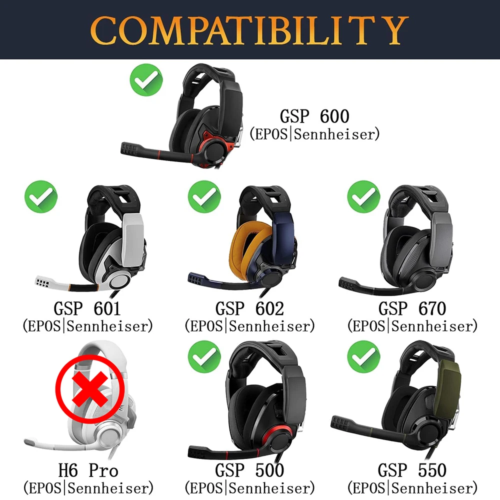 Earphone pads For Sennheiser EPOS GSP500 GSP550 GSP600 GSP601 GSP602 GSP670 GSA H6 PRO replacement Earpads Memory Covers Sponge Earphone pads For Sennheiser EPOS GSP500 GSP550 GSP600 GSP601 GSP602 GSP670 GSA H6 PRO replacement Earpads Memory Covers Sponge