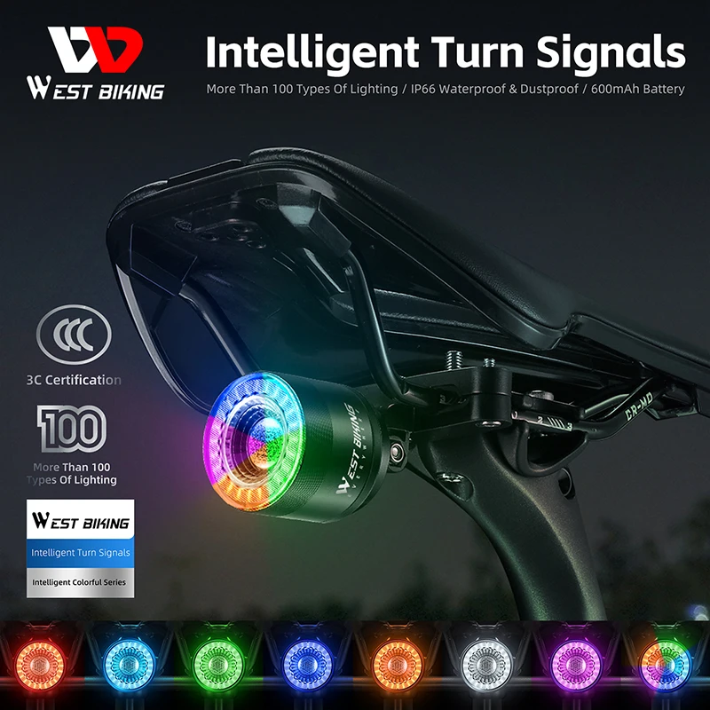 

WEST BIKING Bicycle Tail Light Intelligent Remote Bike Switch Lantern Colorful Safety Warning Cycling Tail Lamp Bike Accessories