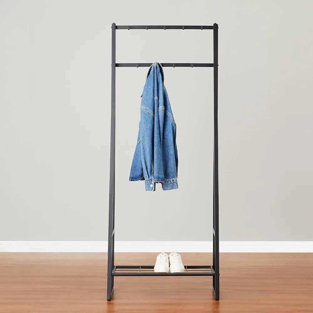 

hangers for clothes 9 Hooks Coat Rack, Hallstand Entryway Shoe Bench with Metal 1-Tier Shelf, 13"D x 27.6"W x 69"H, Black