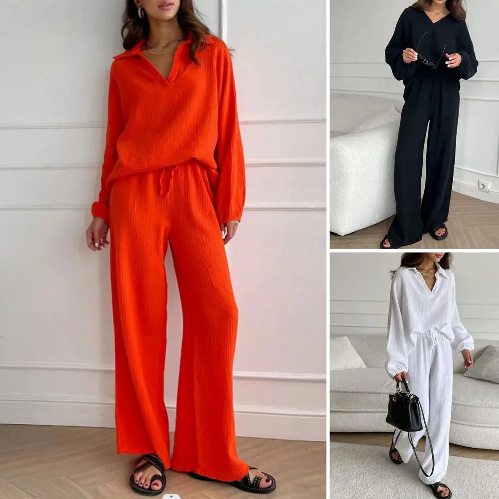 Drawstring Suit Stylish Women's Two-piece Set Lapel Collar V Neckline Tops Loose Wide Leg Pants for Spring/autumn Leisure Solid
Drawstring Suit Stylish Women's Two-piece Set Lapel Collar V Neckline Tops Loose Wide Leg Pants for Spring/autumn Leisure Solid