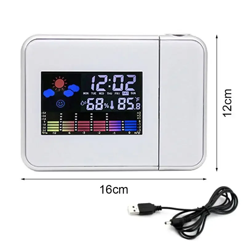 

LED Digital Projection Alarm Clock Temperature Thermometer Desk Time Date Display Projector Calendar USB Charger Table Led Clock