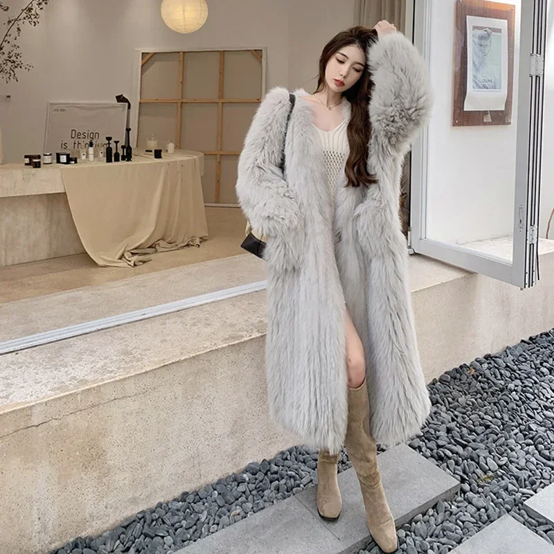 

Winter Women High-quality Fox Fur Coat 2023 Luxury Long Fur Parka Plus Cotton Padded Very Warm Large Size Female Plush Jacket