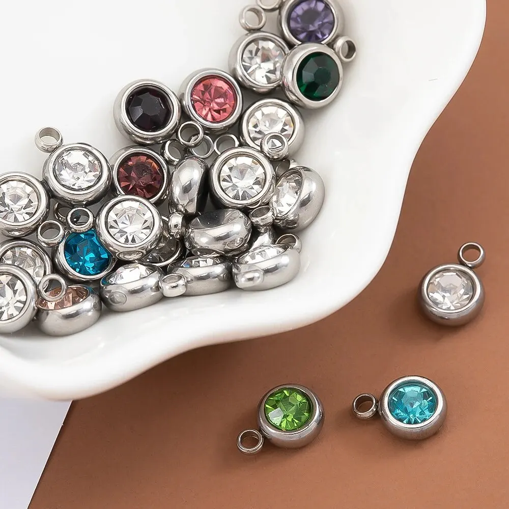 20pcs Mixed Color Stainless Steel Rhinestone Bead Charms 6mm Small Crystal Pendant for Women DIY Jewelry Necklace Bracelet Maing 20pcs Mixed Color Stainless Steel Rhinestone Bead Charms 6mm Small Crystal Pendant for Women DIY Jewelry Necklace Bracelet Maing