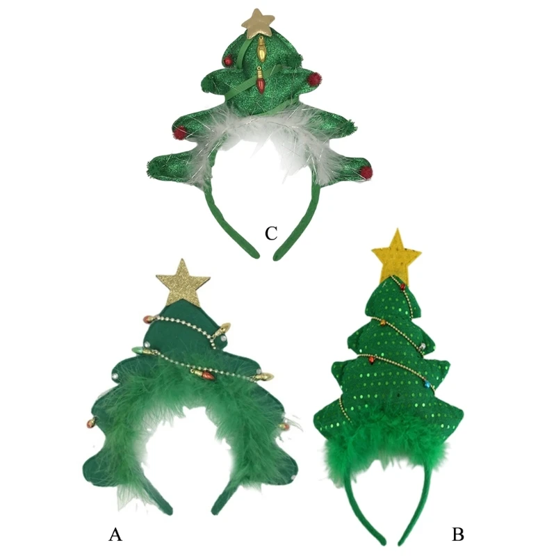 

Feather Christmas Tree Hair Hoop Plush Xmas Tree Headbands Sequins Christmas Hairband Photo Props Festival Supplies