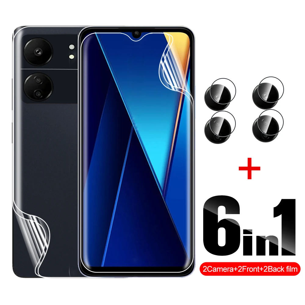 

6in1 For Xiaomi Poco C65 Front and back full glue cover hydrogel film pofo poko c 65 65c Camera Lens Film soft film 6.74 inches